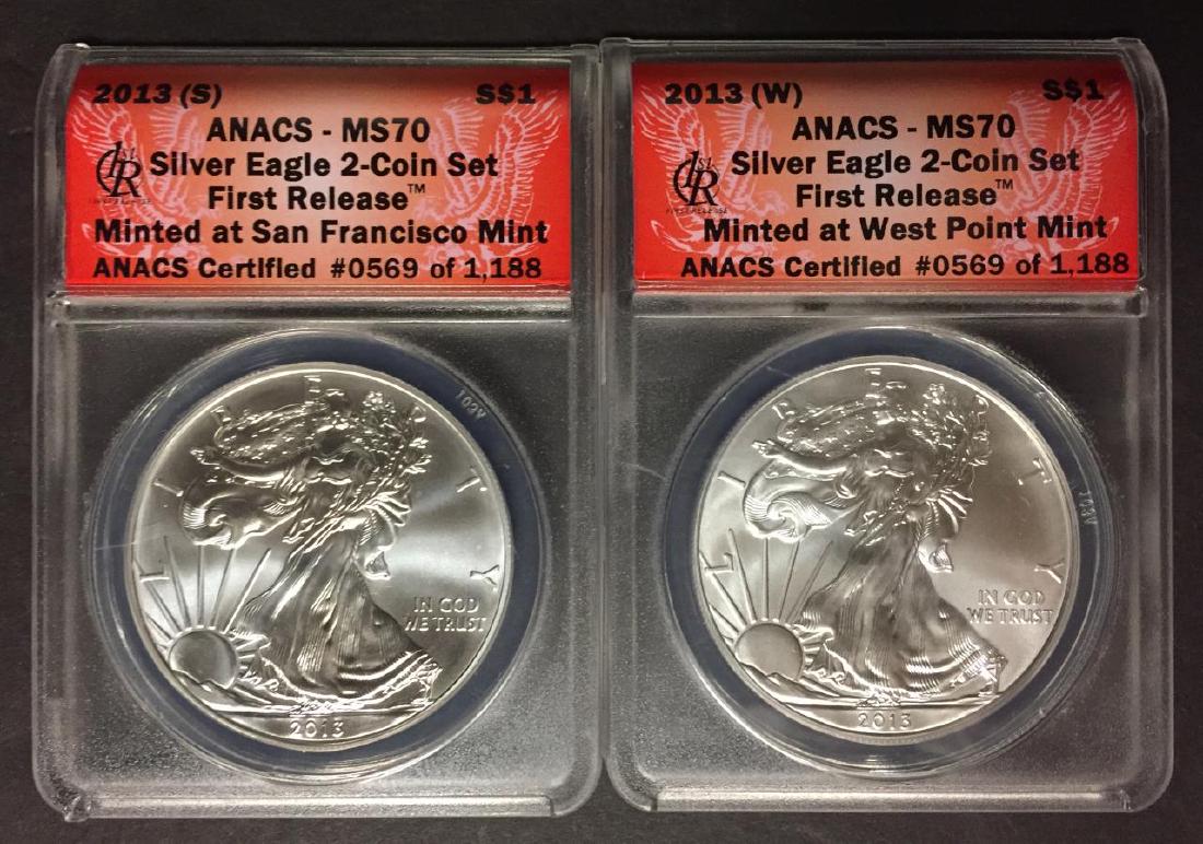 2013 (S) & (W) Silver Eagle ANACS MS70 Pair (1 of 8)
