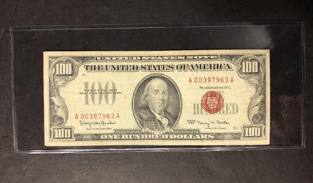 1966 $100 Red Seal Legal Tender Note Circulated (1 of 2)