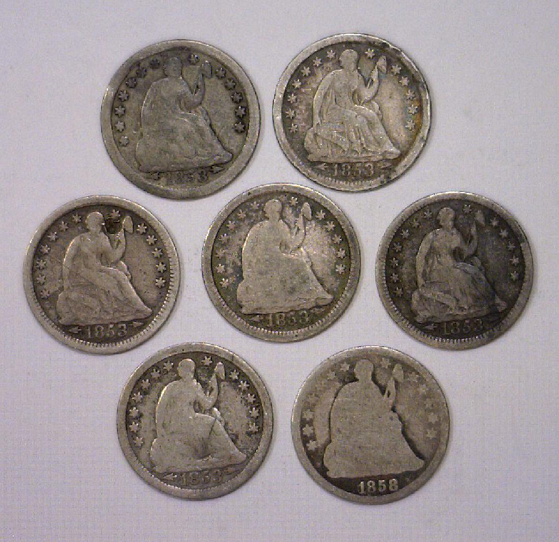 Lot of 7 Seated Liberty Silver Half Dimes 1853 P&O (1 of 2)