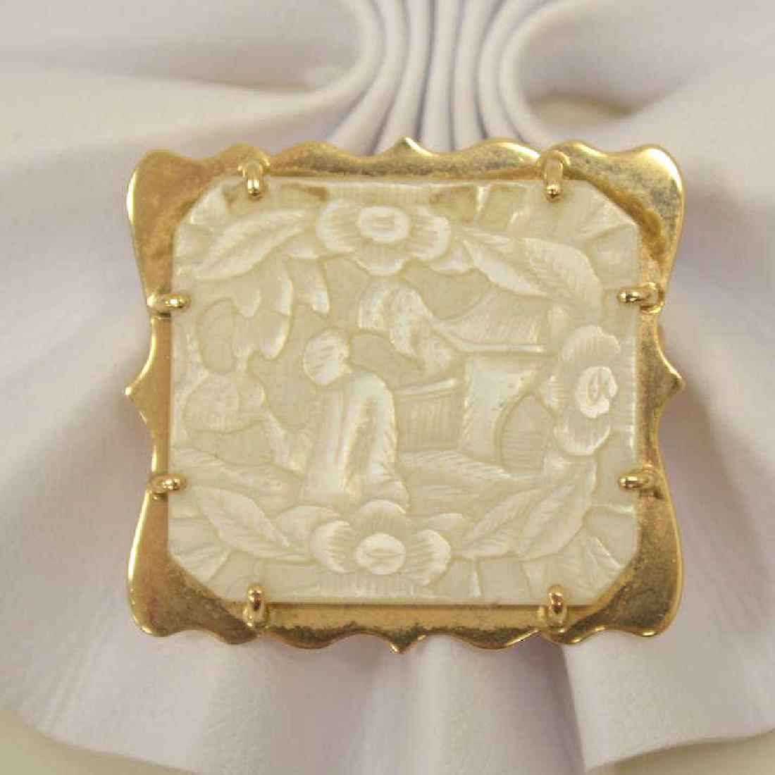 14kt yellow gold carved mother of pearl pendant (1 of 4)