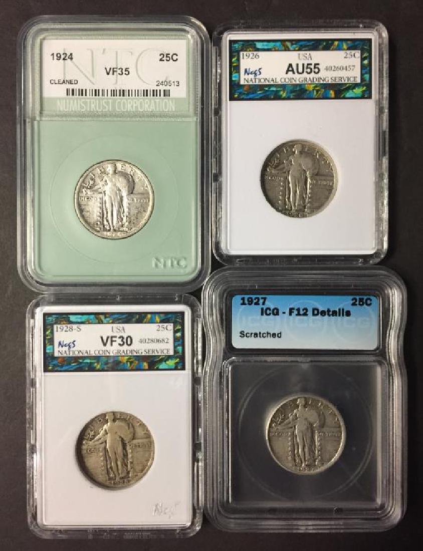Lot of 4 Standing Lib Quarters 1924 1926 1927 1928 (1 of 2)