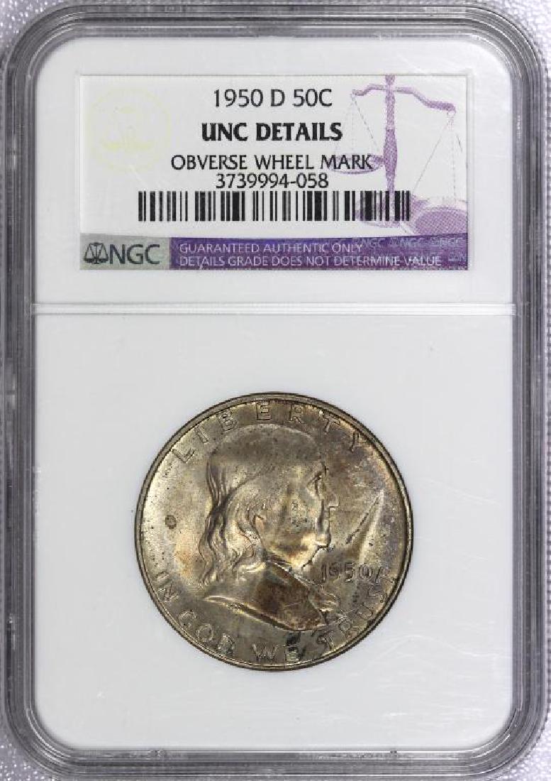 1950-D Franklin Silver Half NGC UNC Details O/WM (1 of 2)