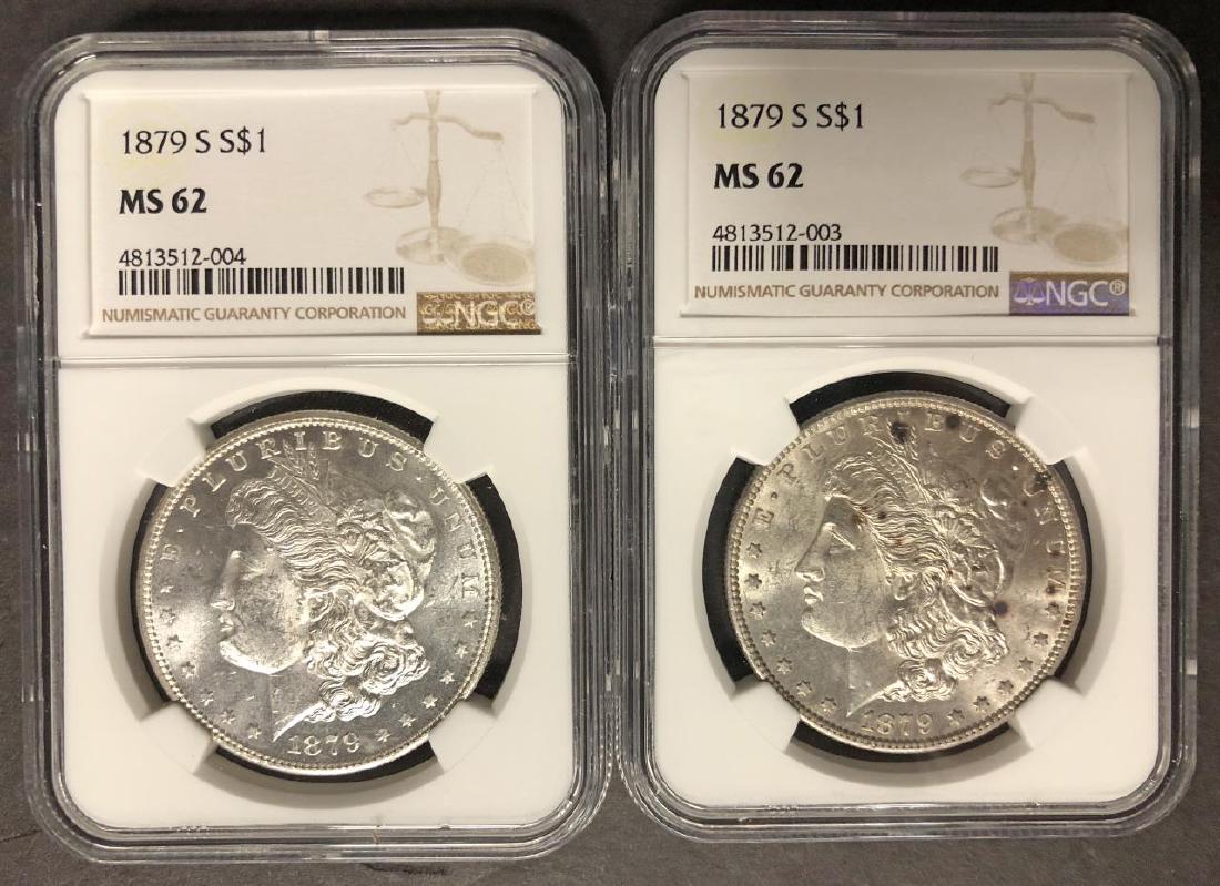 Pair of 1879-S Morgan Silver Dollars NGC MS62 (1 of 2)