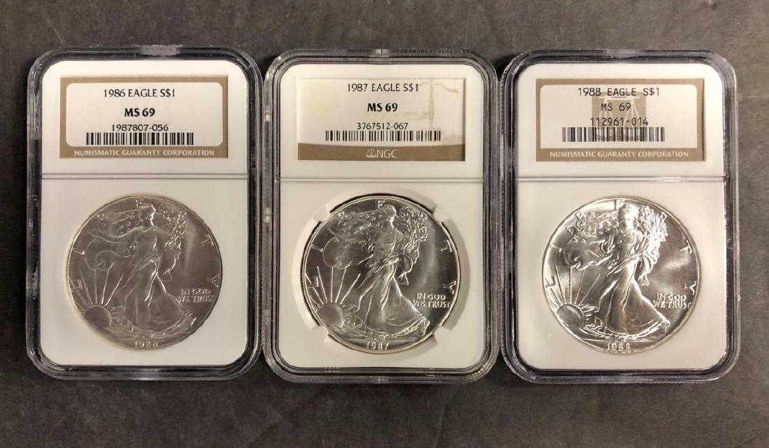 1986 1987 1988 Silver Eagle BU Trio NGC MS69 (1 of 2)