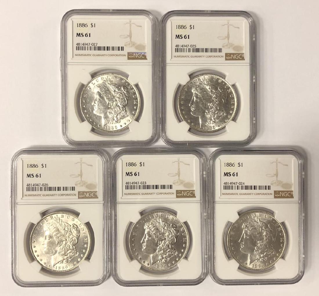 Investor Lot of 5 1886 Morgan Silver $1 NGC MS61 (1 of 2)