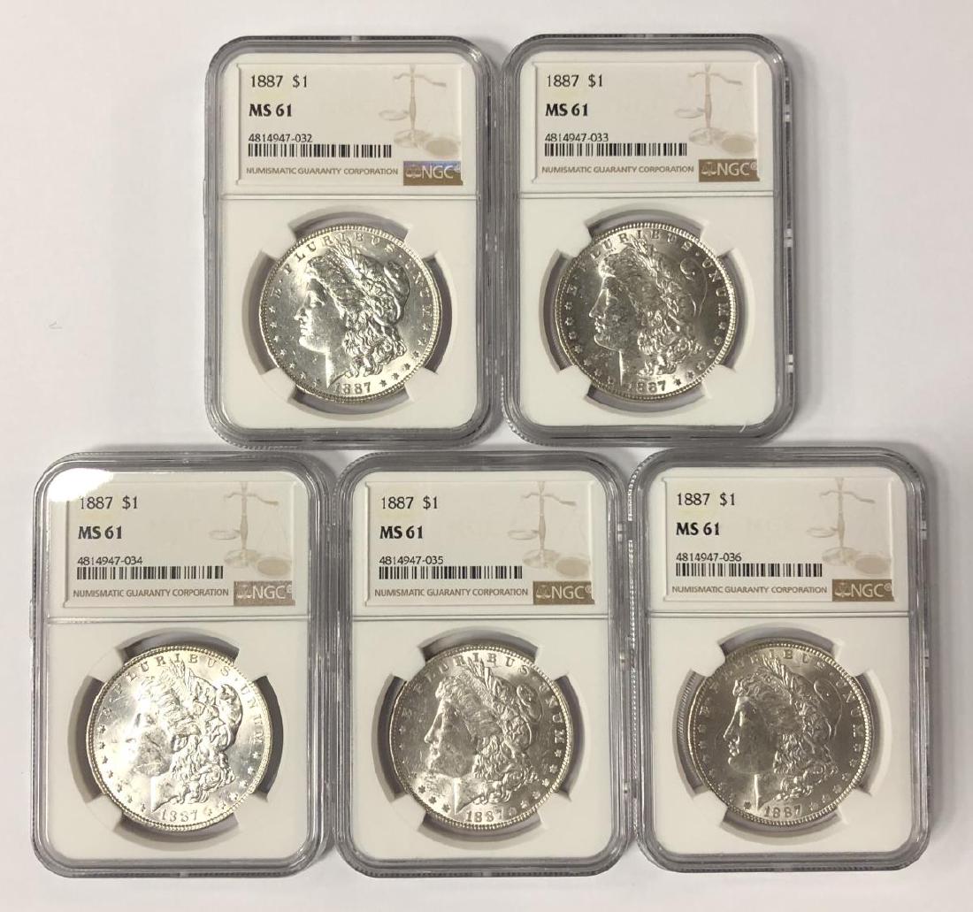 Investor Lot of 5 1887 Morgan Silver $1 NGC MS61 (1 of 2)