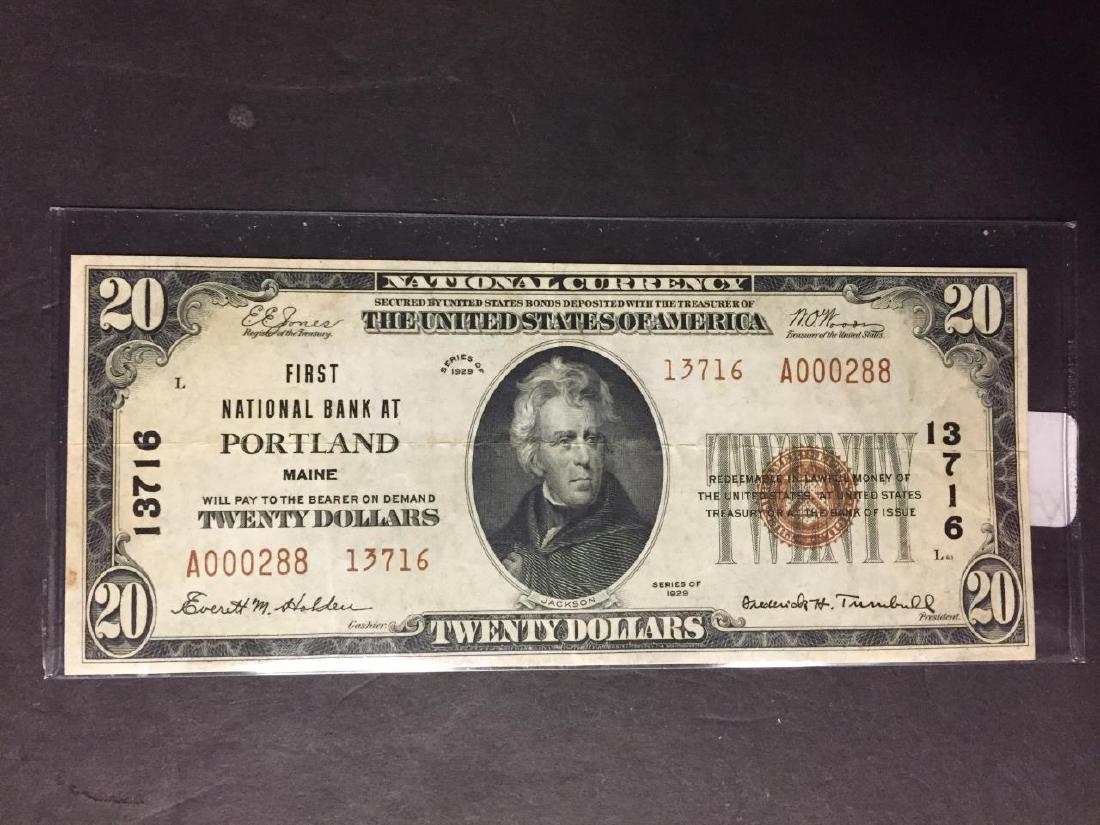 1929 $20 First Natl. Bank at Portland ME #13716 XF (1 of 2)