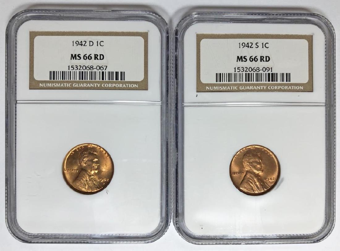 1942 D & S Lincoln Wheat Cent Pair NGC MS66 RD Red (1 of 2)