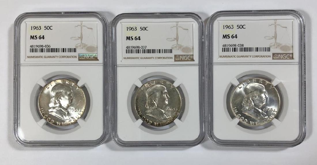 Trio of 1963 Franklin Silver Halves NGC MS64 (1 of 2)