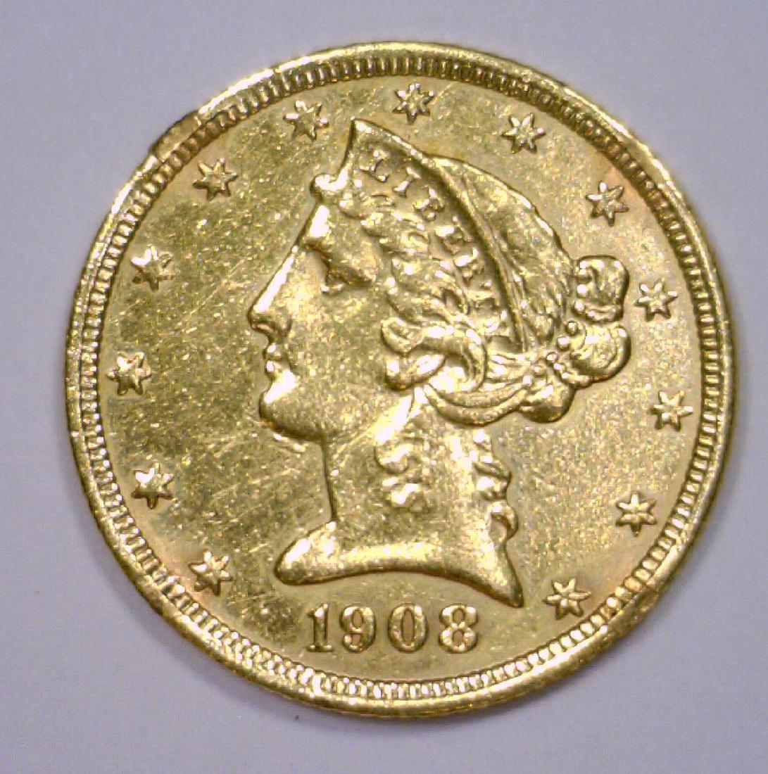 1908 $5 Liberty Gold Half Eagle Circ damaged (1 of 2)