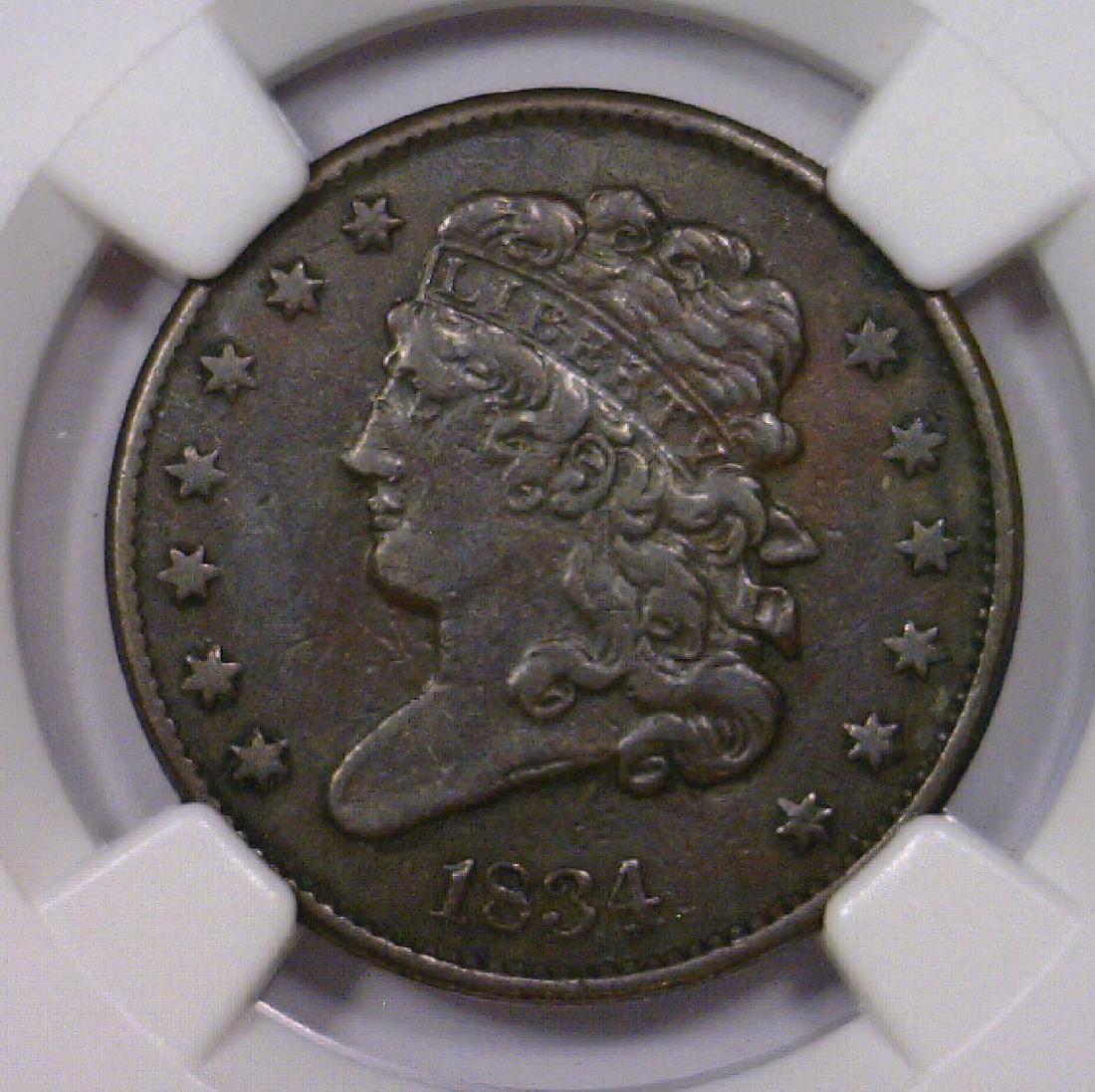 1834 Classic Head Half Cent C-1 NGC VF details E/D (1 of 3)