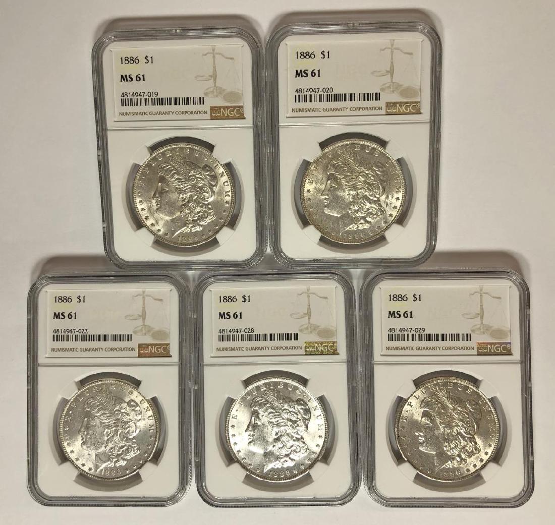 Investor Lot of 5 1886 Morgan Silver $1 NGC MS61 (1 of 2)