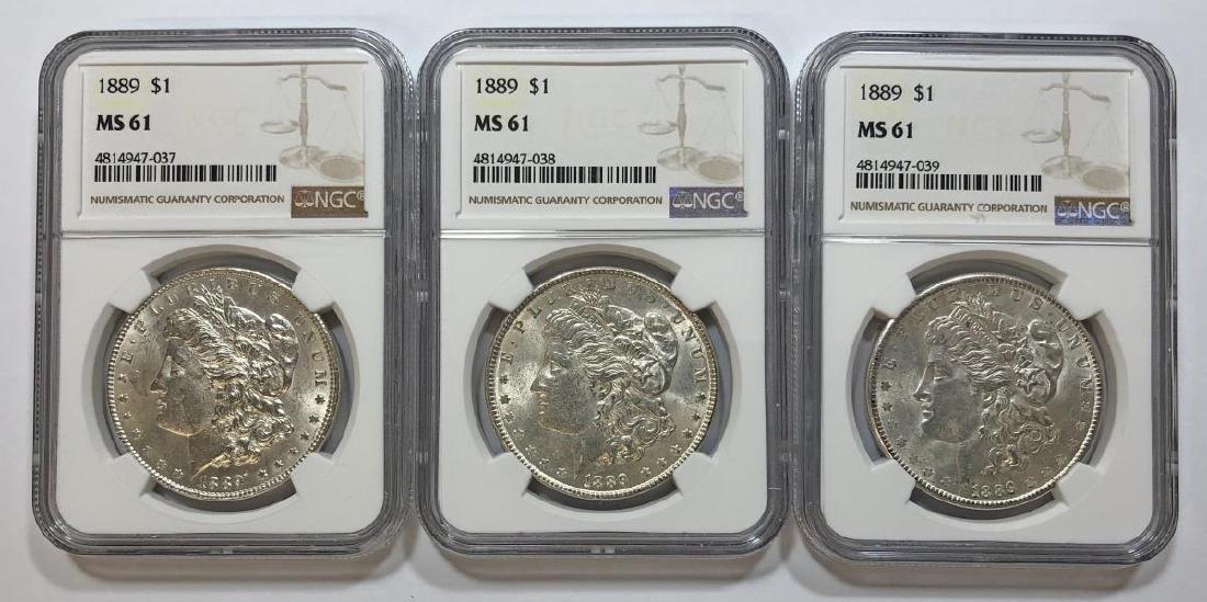 Trio of 1889 Morgan Silver $1 NGC MS61 (1 of 2)