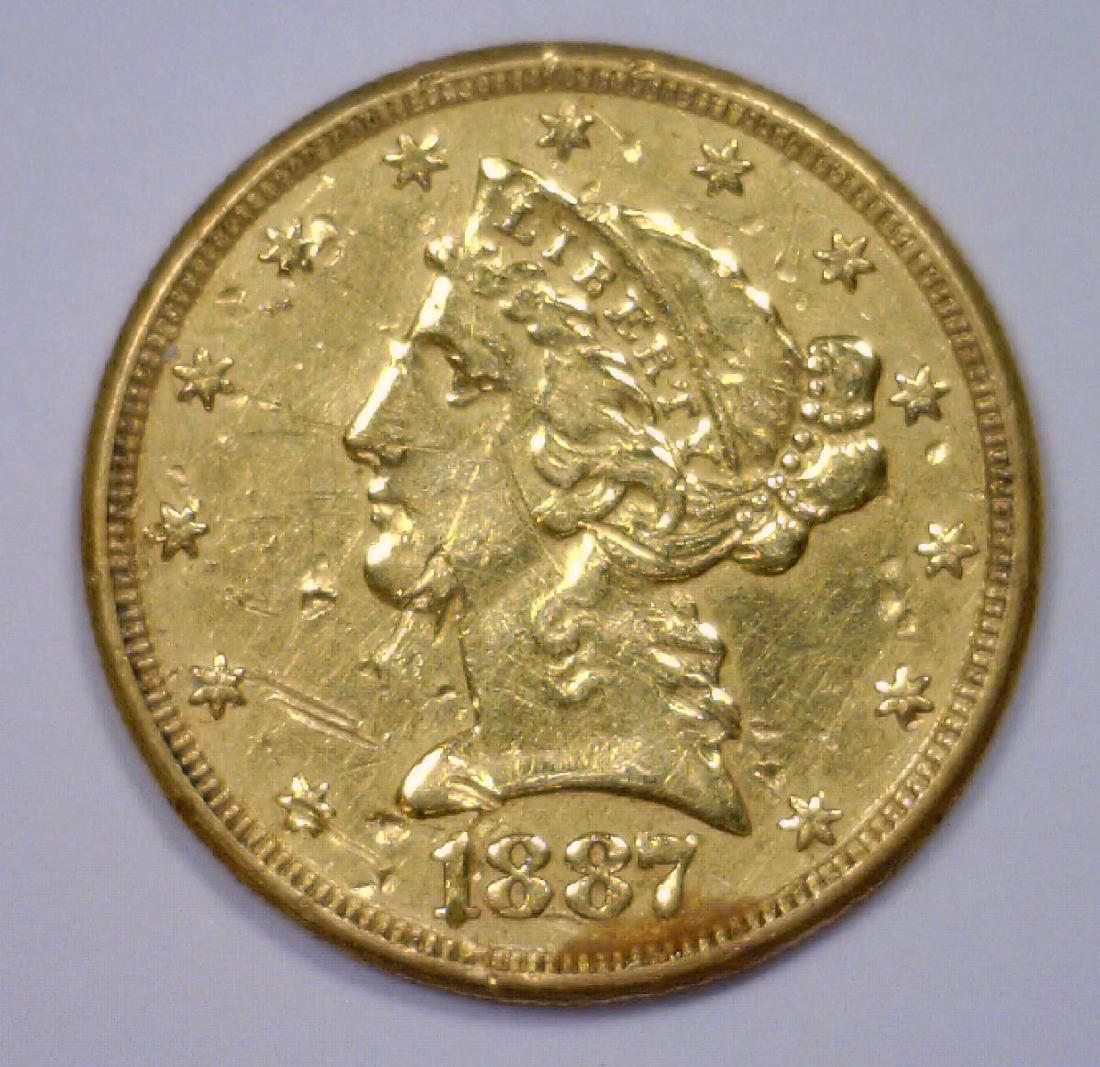 1887 $5 Liberty Gold Half Eagle Circ damaged (1 of 2)