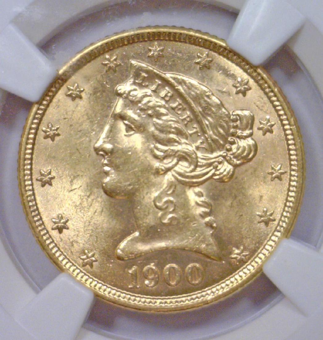 1900 $5 Liberty Head Gold Half Eagle NGC MS62 (1 of 3)