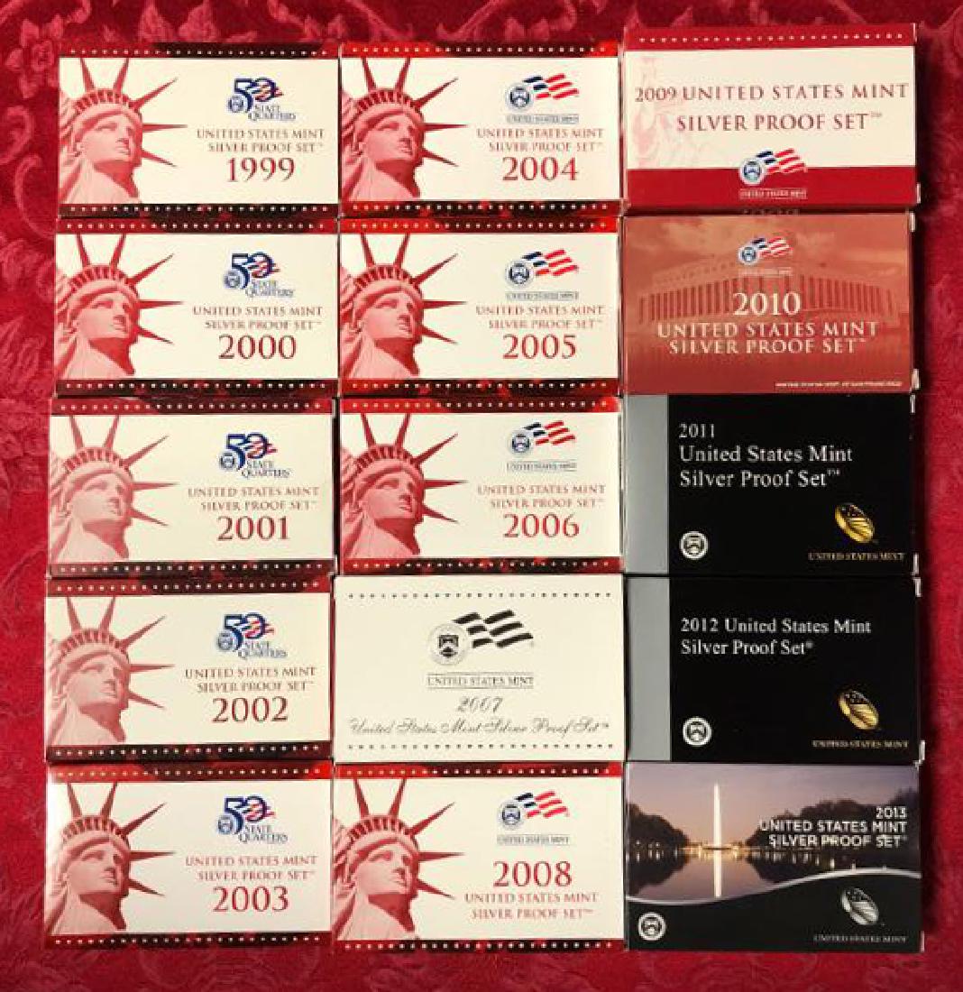 1999-2013 Silver Proof Set Date Run 15 Sets w/Boxs (1 of 4)
