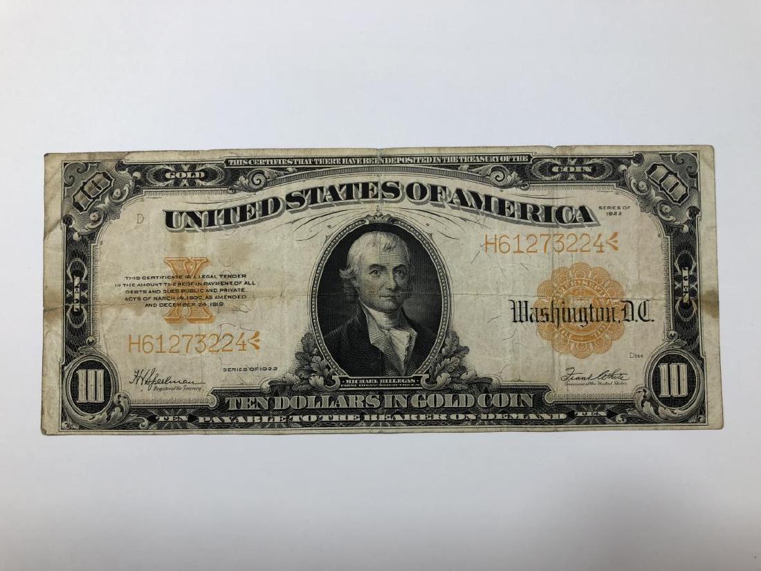 1922 $10 Gold Certificate Large Size Fine/VF (1 of 2)