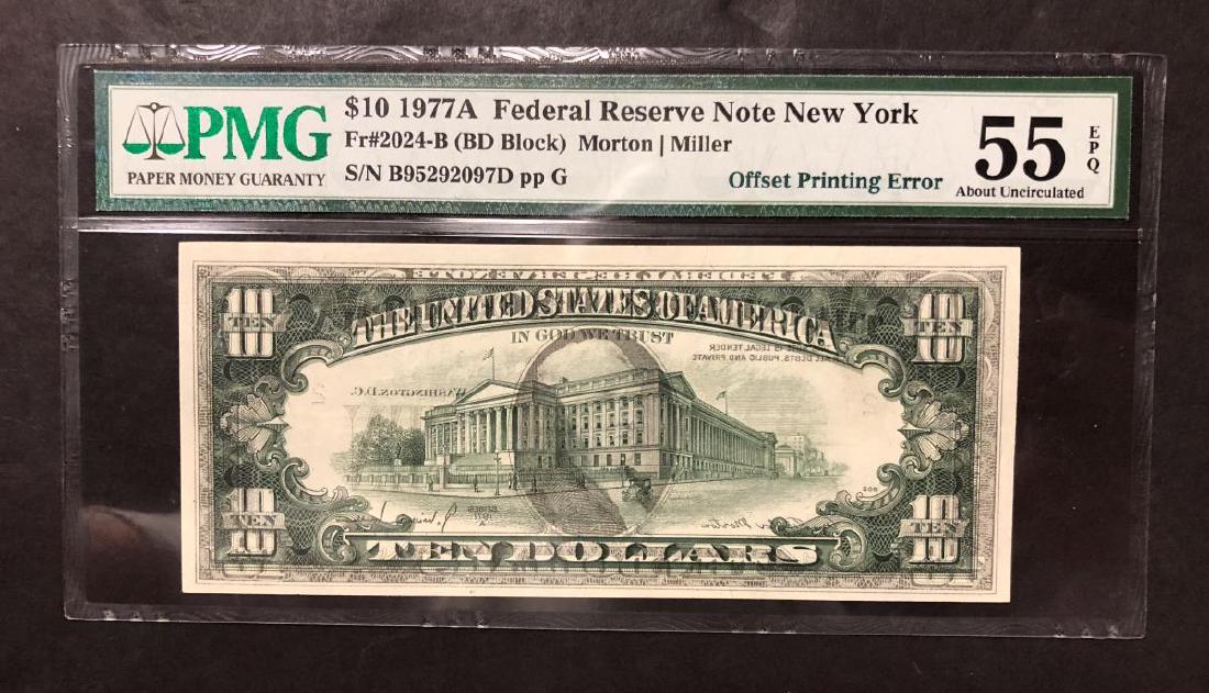 1977-A $10 FRN NY Offset Printing Error PMG 55 EPQ (1 of 3)
