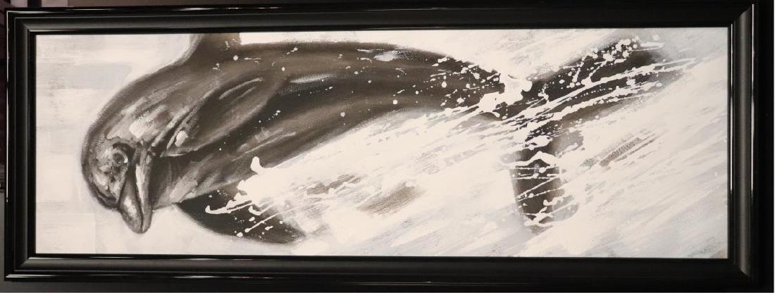 Large Framed Dolphin Painting on Canvas: Large Framed Dolphin Painting on Canvas. Size: 63 1/2" x 23 1/2".