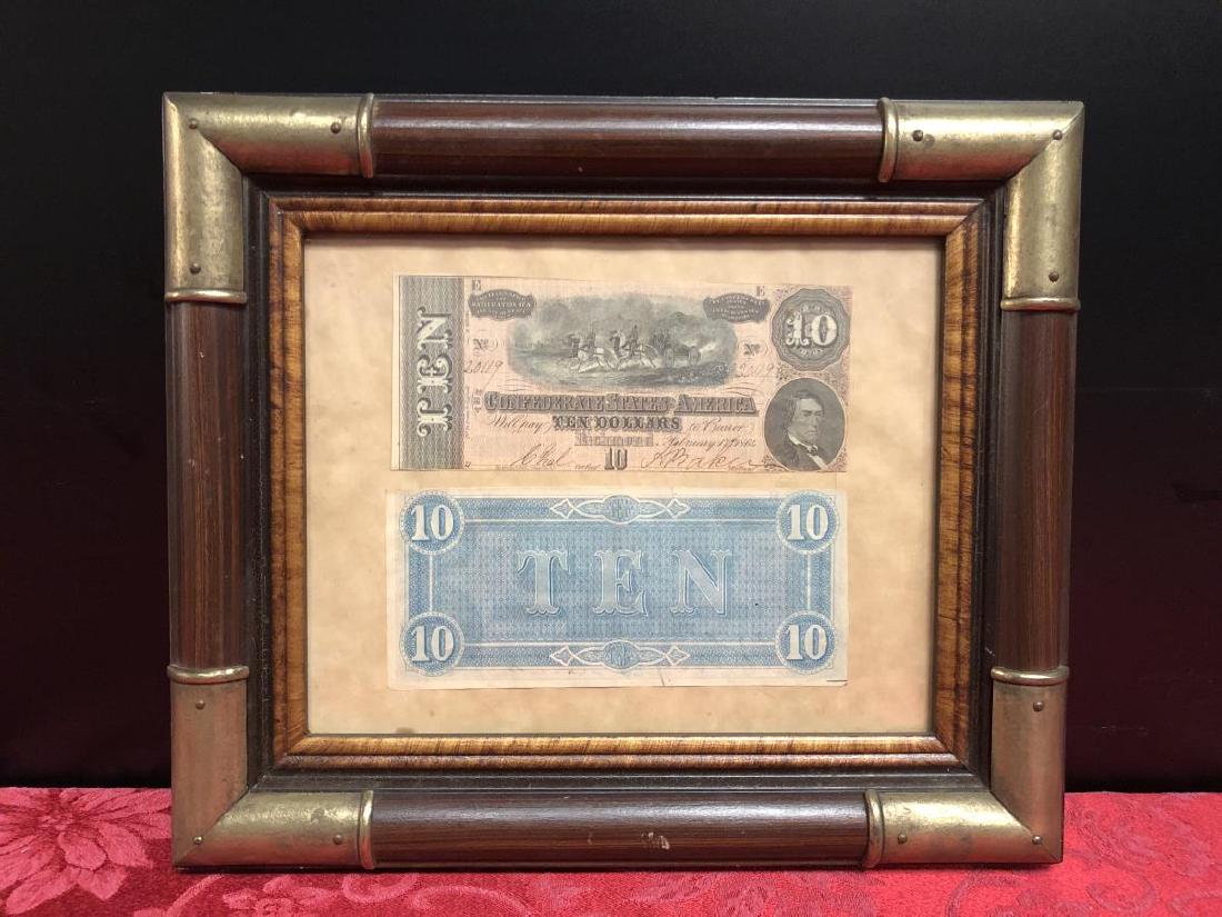 Framed Pair of 1864 $10 Confederate Notes (1 of 3)