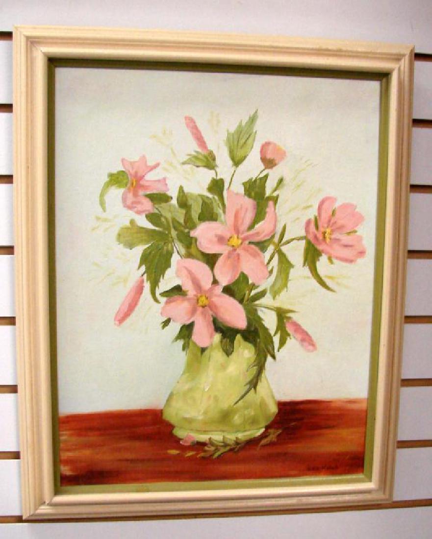 Original 1979 Oil Pink Flowers Signed Leo Holub (1 of 3)
