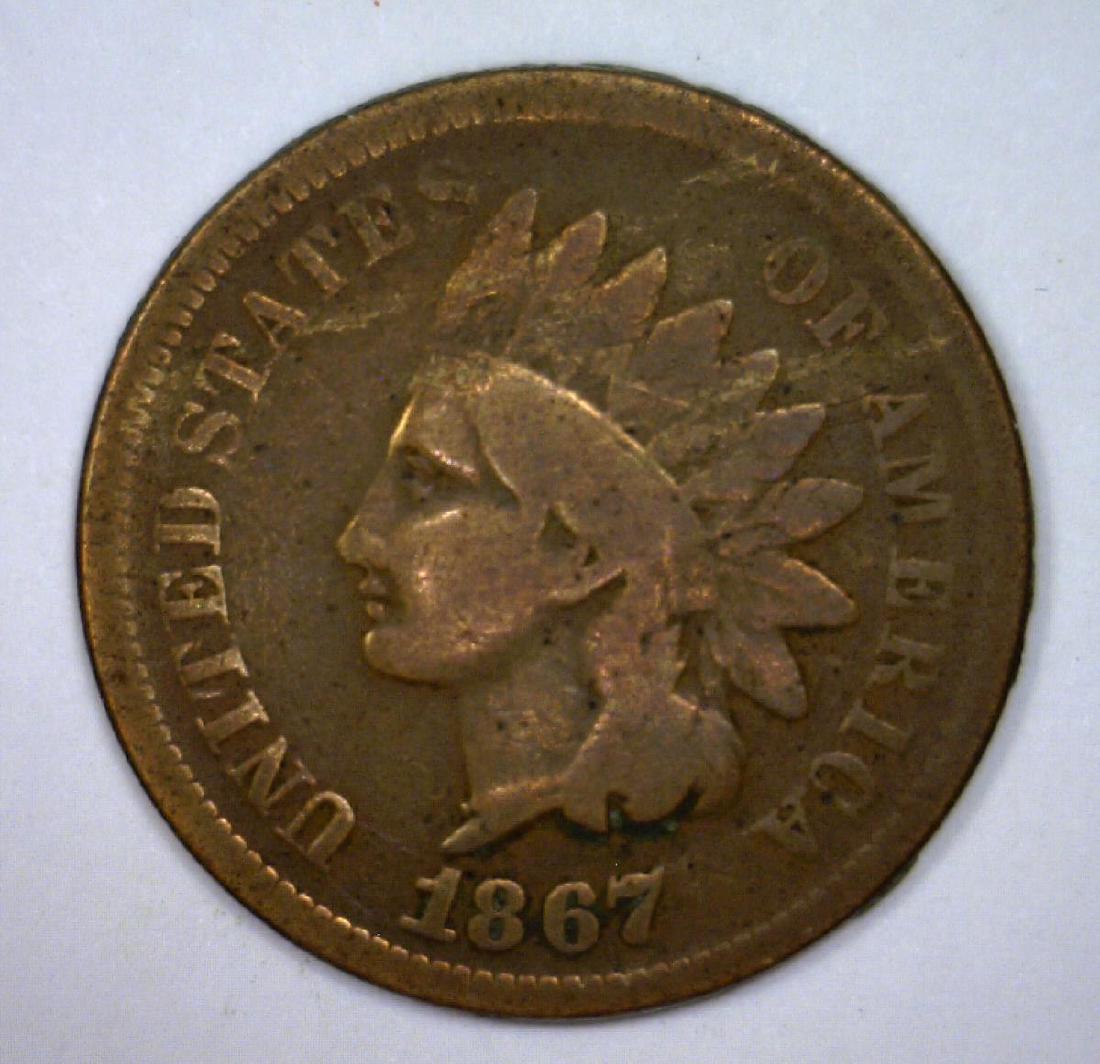 1867 Indian Head Cent Good G details (1 of 2)