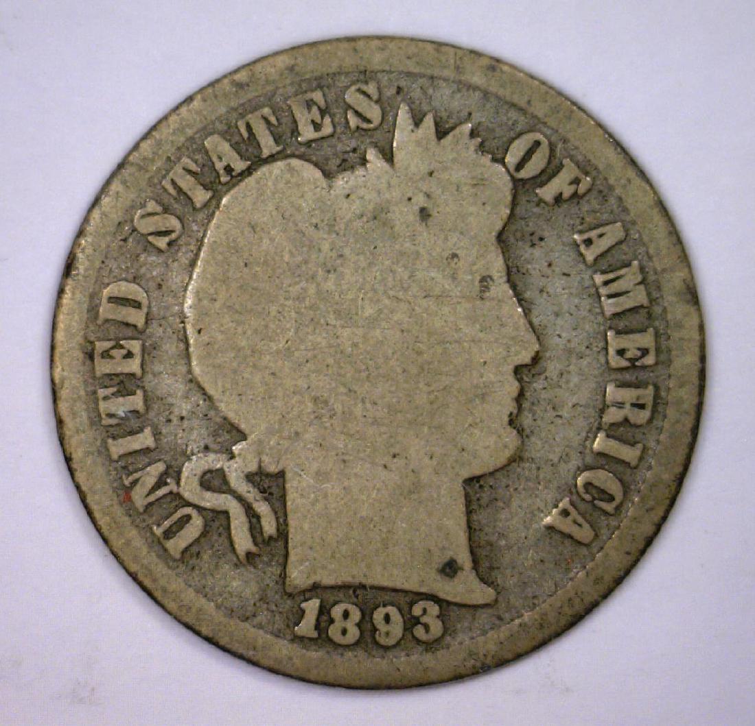 1893-S Barber Silver Dime Very Good VG (1 of 2)