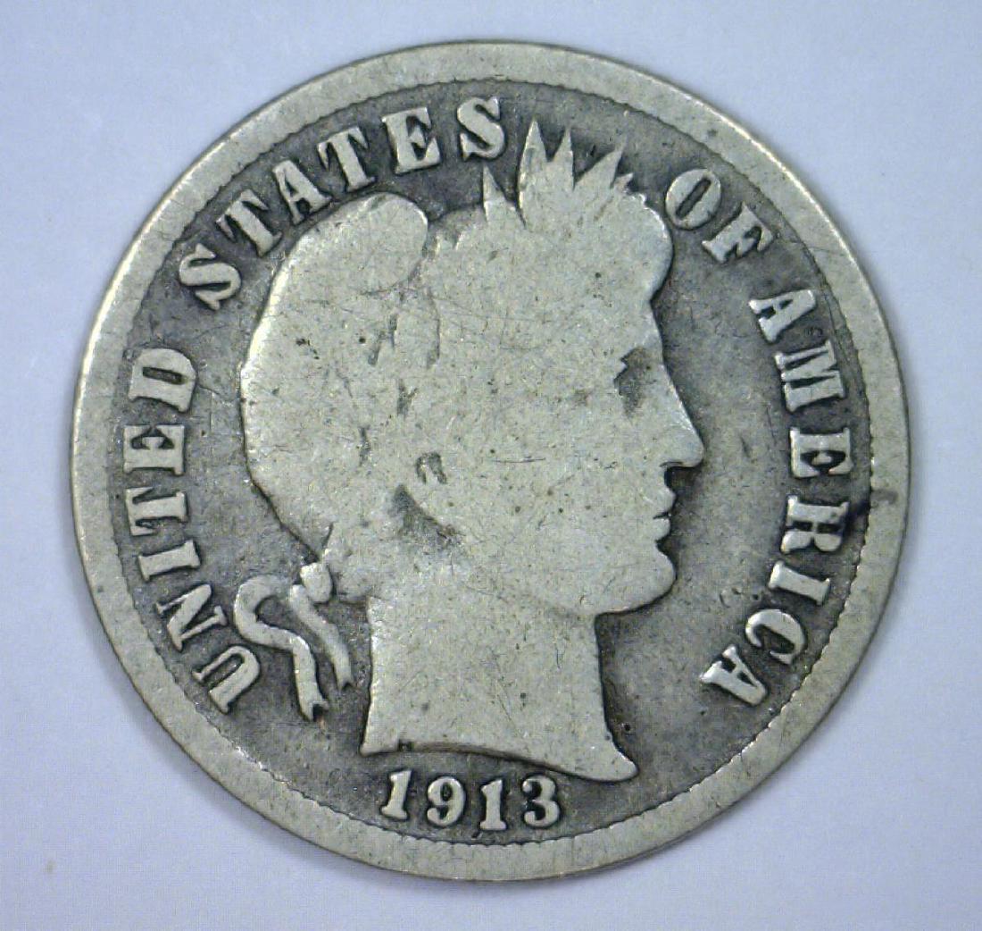 1913-S Barber Silver Dime Very Good VG (1 of 2)