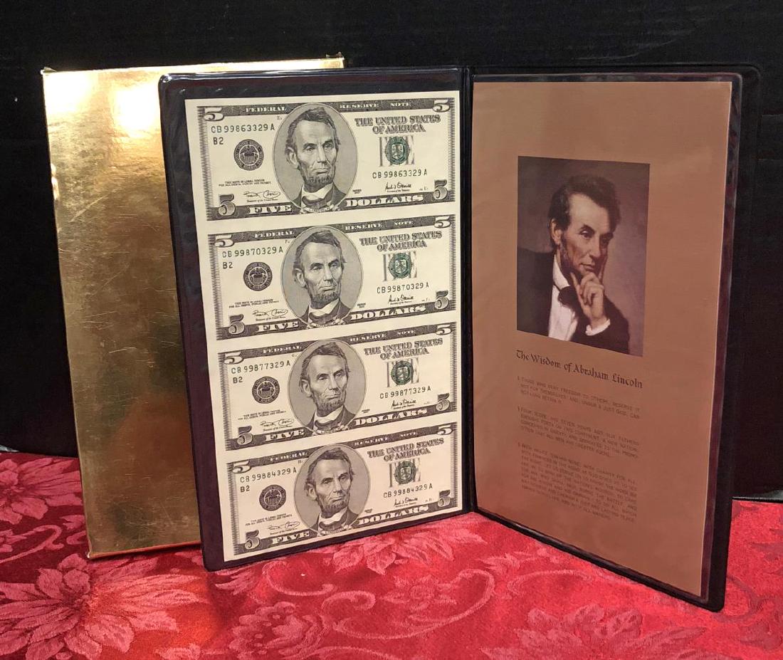 2001 $5 Five Dollar Uncut Sheet of 4 Notes (1 of 1)