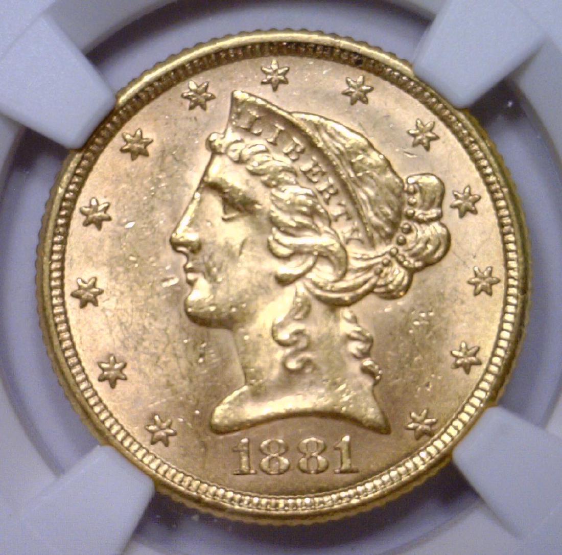 1881 $5 Liberty Gold Half Eagle NGC MS62 (1 of 3)