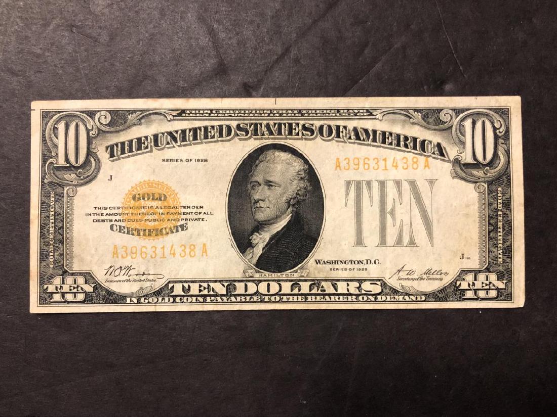 1928 $10 Gold Certificate Small Size Very Fine VF (1 of 2)