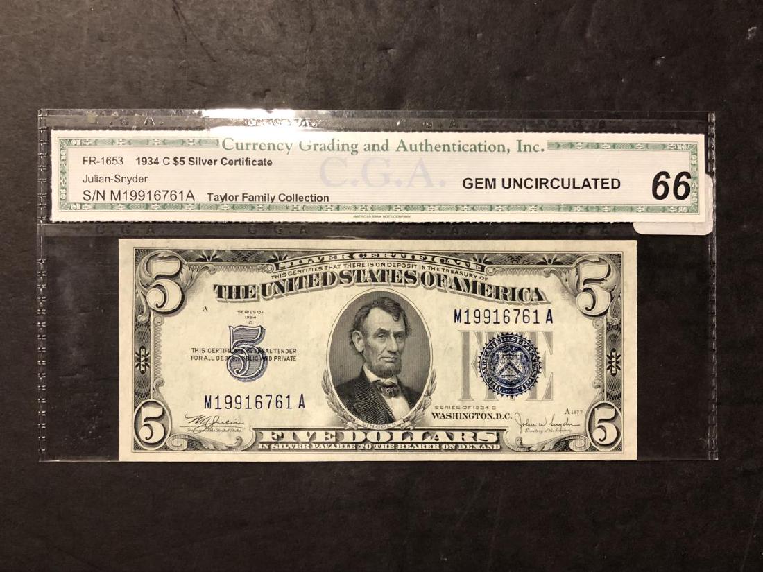 1934-C $5 Silver Certificate CGS Gem UNC 66 (1 of 2)