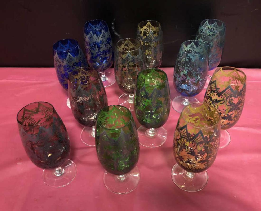12 Scrolling Floral Short Stem Colored Glasses (1 of 7)