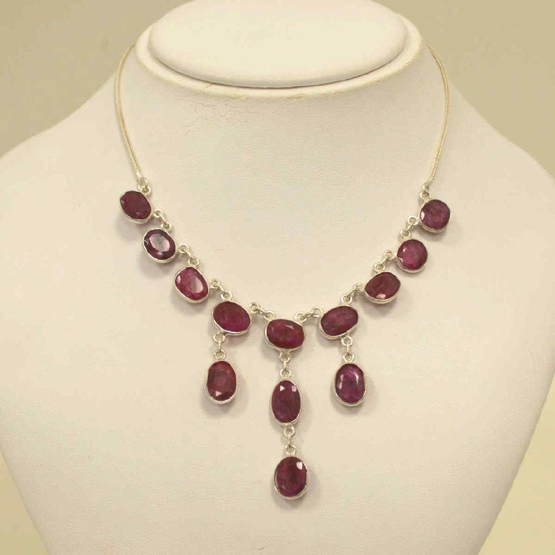 Sterling Silver opaque ruby bib necklace (1 of 3)