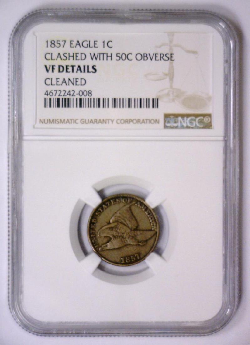 1857 Flying Eagle Cent Clashed w/50c Obv NGC VF (1 of 5)