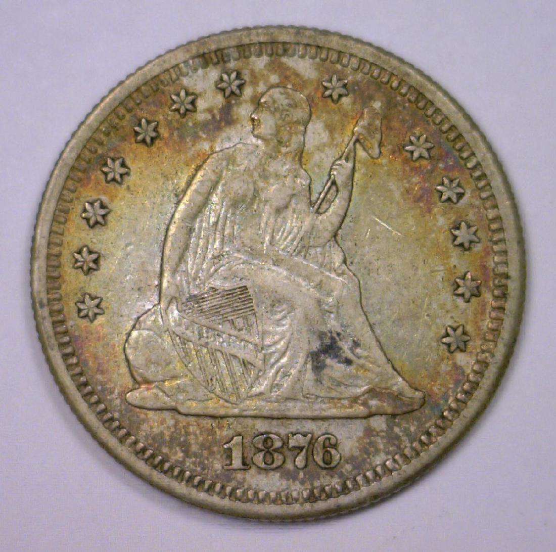 1876-S Seated Liberty Silver Quarter Nice Color XF (1 of 2)