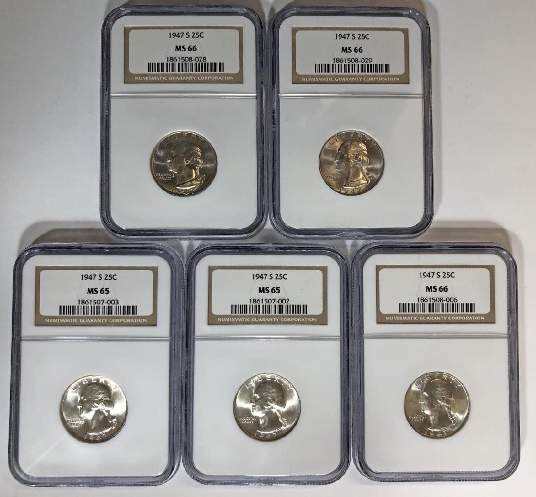 Investor Lot of 5 1947-S Washington 25c NGC MS66 (1 of 2)