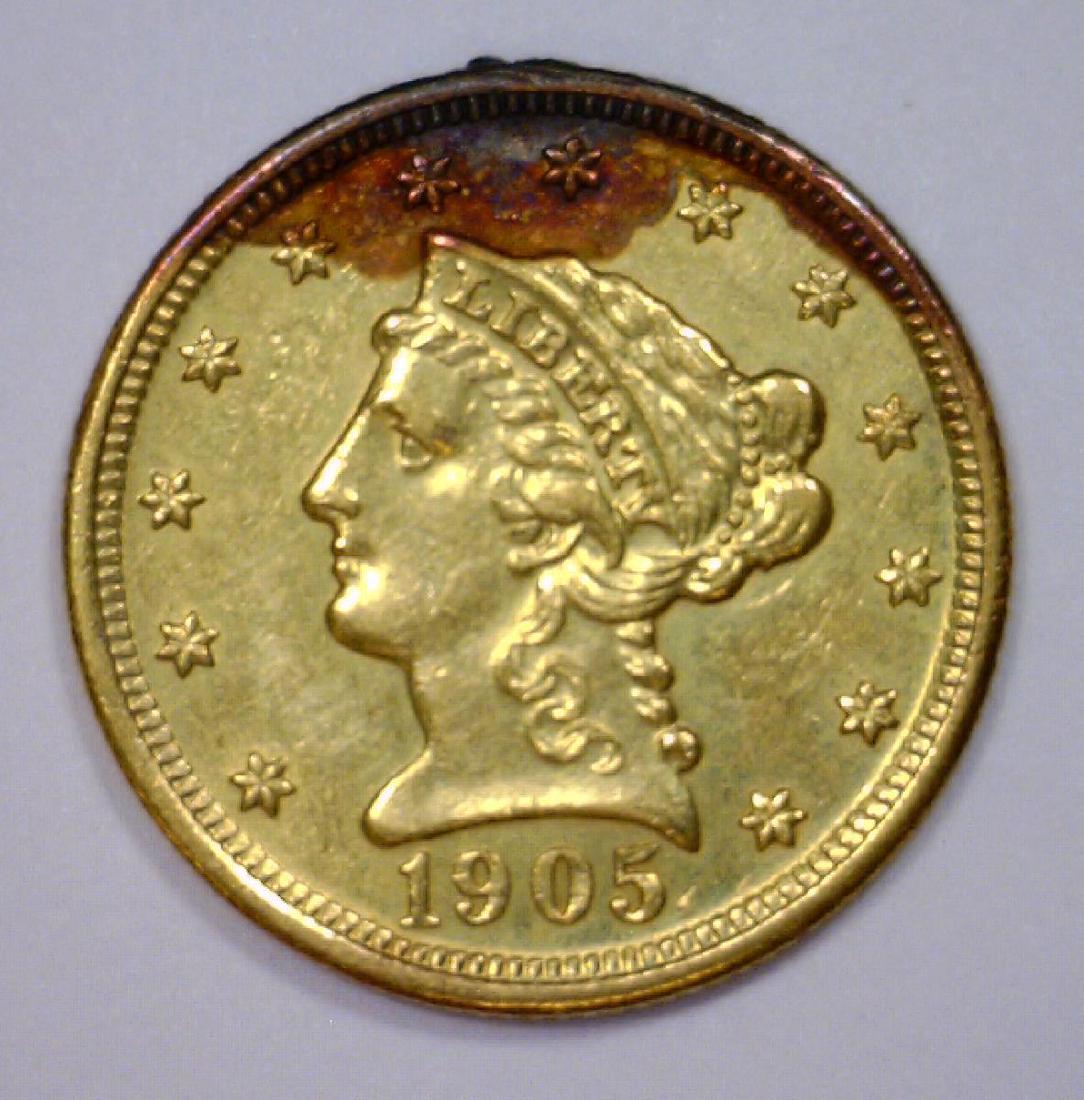 1905 $2.5 Liberty Gold Quarter Eagle XF Cleaned (1 of 2)