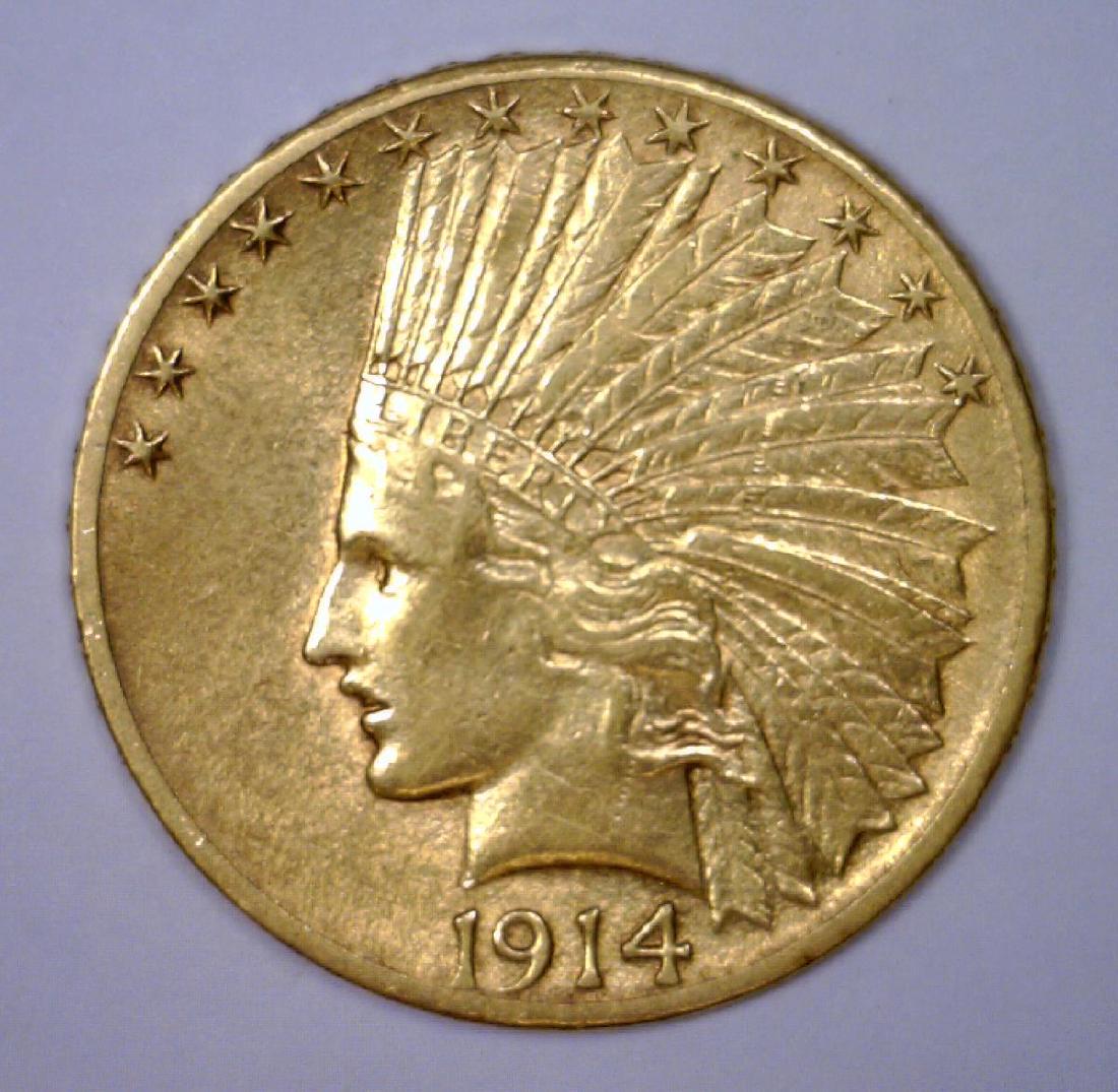 1914-D $10 Indian Gold Eagle Extra Fine XF (1 of 2)