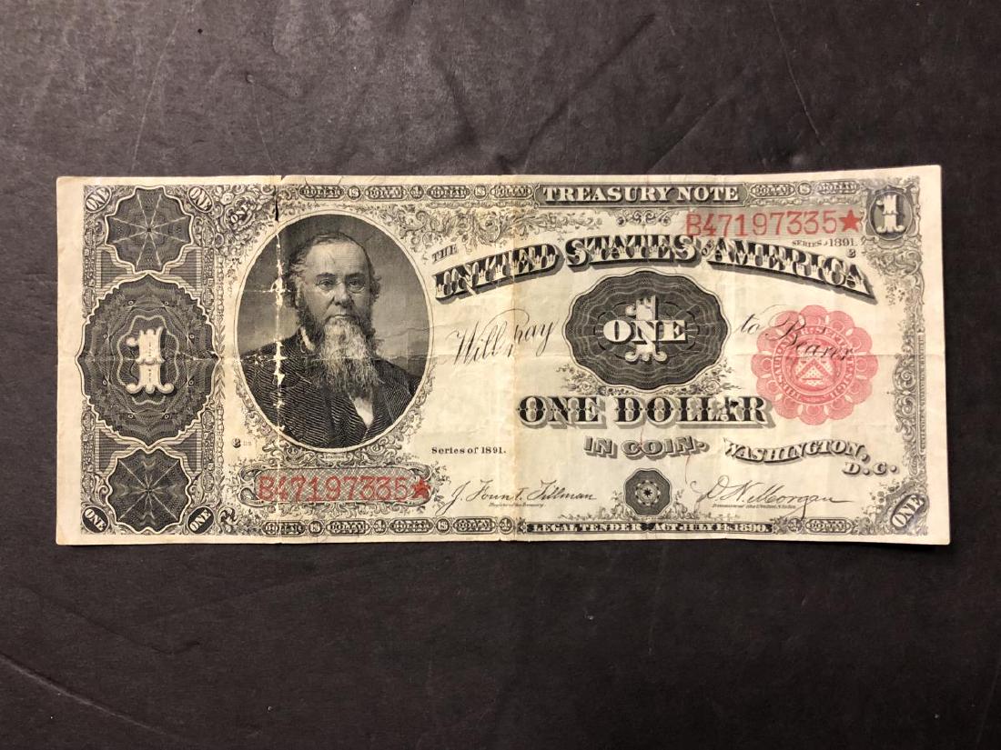 1891 $1 Stanton Treasury Note Very Good VG (1 of 2)