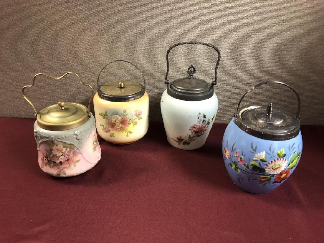 4 Vintage Painted Floral Porcelain Biscuit Barrels (1 of 6)