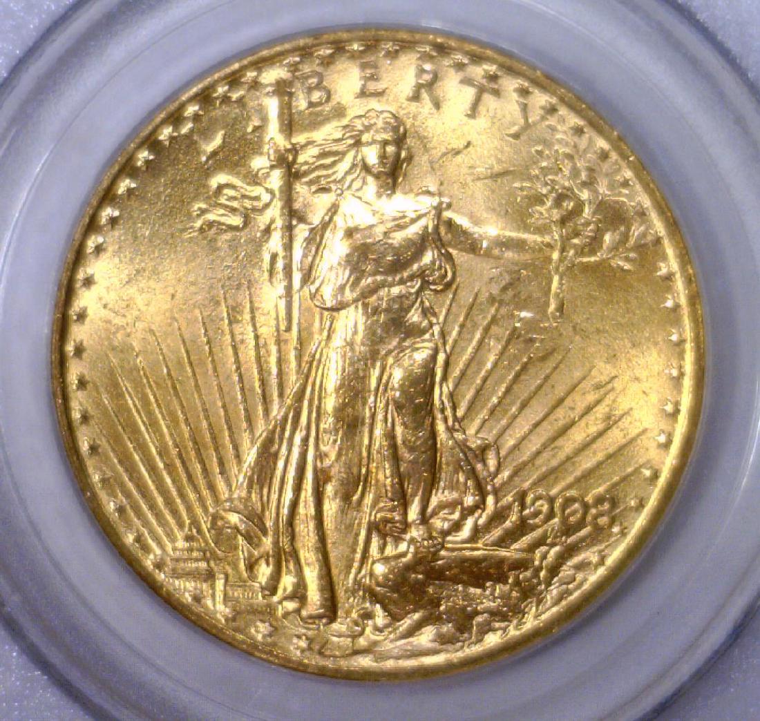 1908 $20 Saint Gaudens No Motto PCGS MS63: 1908 $20 Saint Gaudens No Motto PCGS MS63