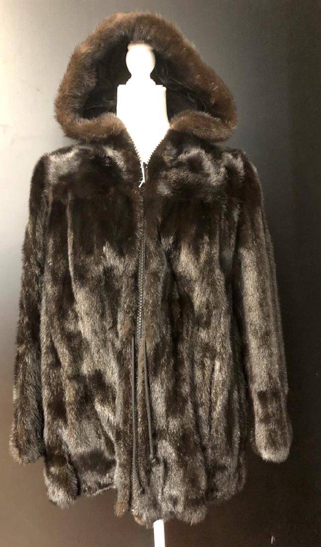 Ladies Hooded Blackish Brown Mink Fur Coat Lined (1 of 6)