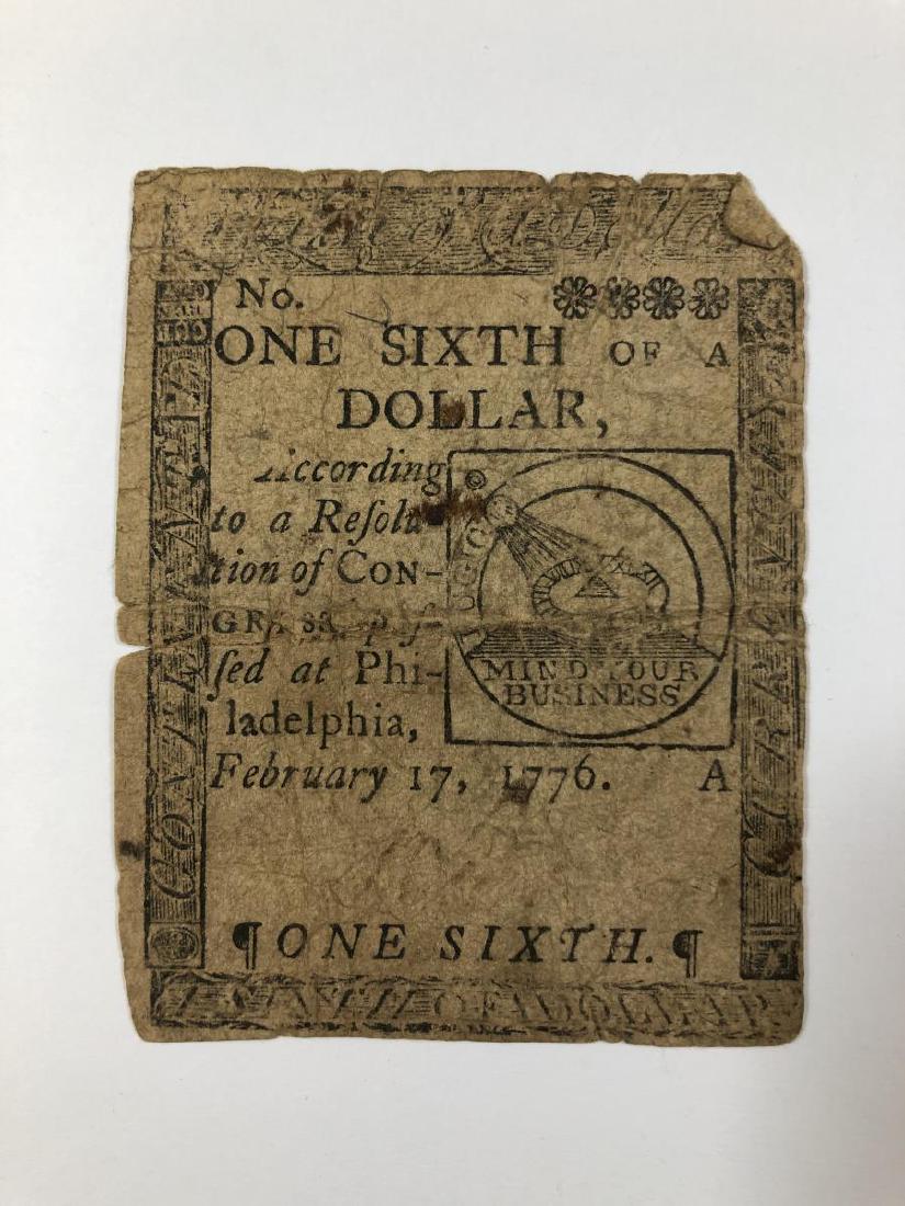 1776 Continental Currency 1/6th Dollar Colonial (1 of 2)