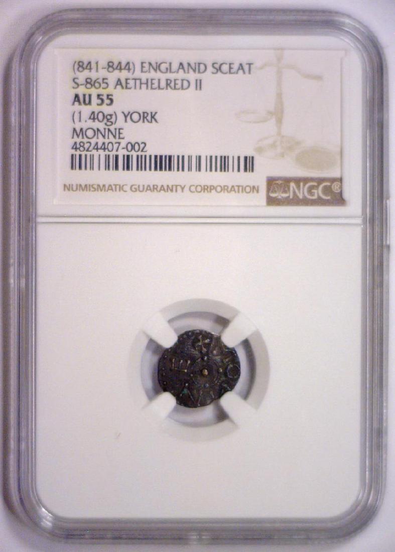 841-844 England Sceat Aethelred II York NGC AU55: 841-844 England Sceat Aethelred II York NGC AU55