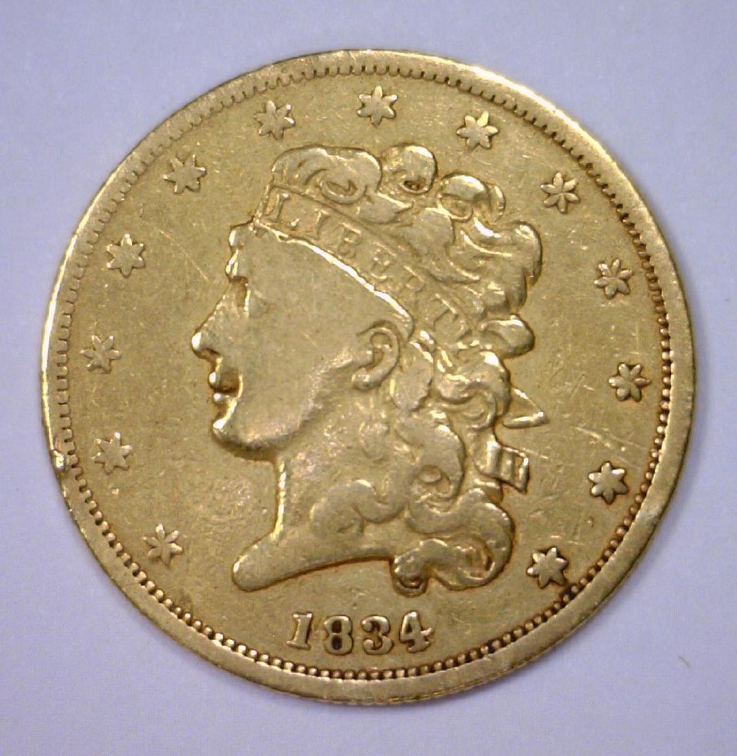 1834 $5 Liberty Gold Half Eagle Very Fine VF (1 of 2)