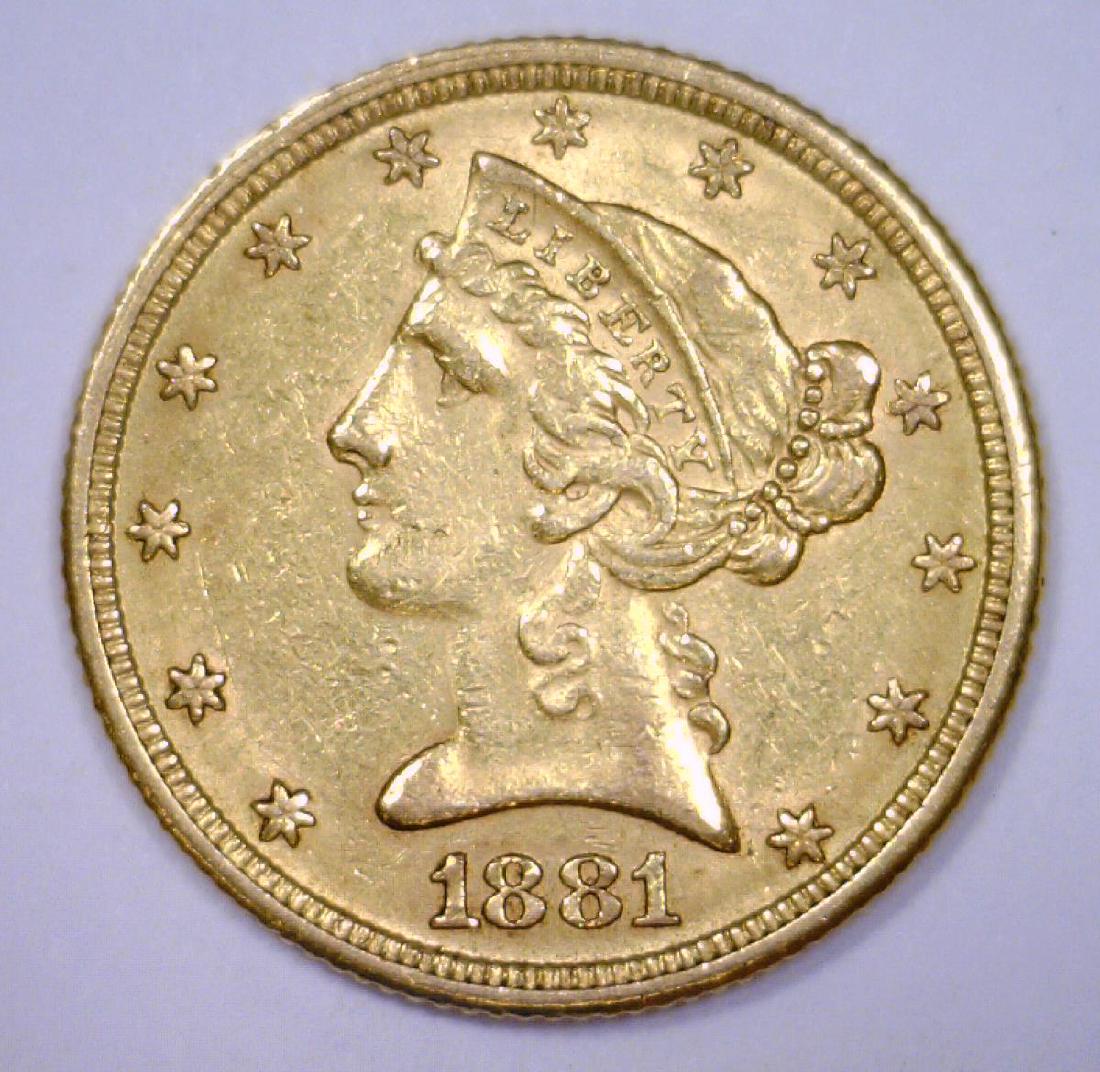 1881 $5 Liberty Gold Half Eagle AU (1 of 2)
