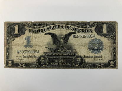 1899 $1 Black Eagle Silver Certificate Note VG: 1899 $1 Black Eagle Silver Certificate Note VG.