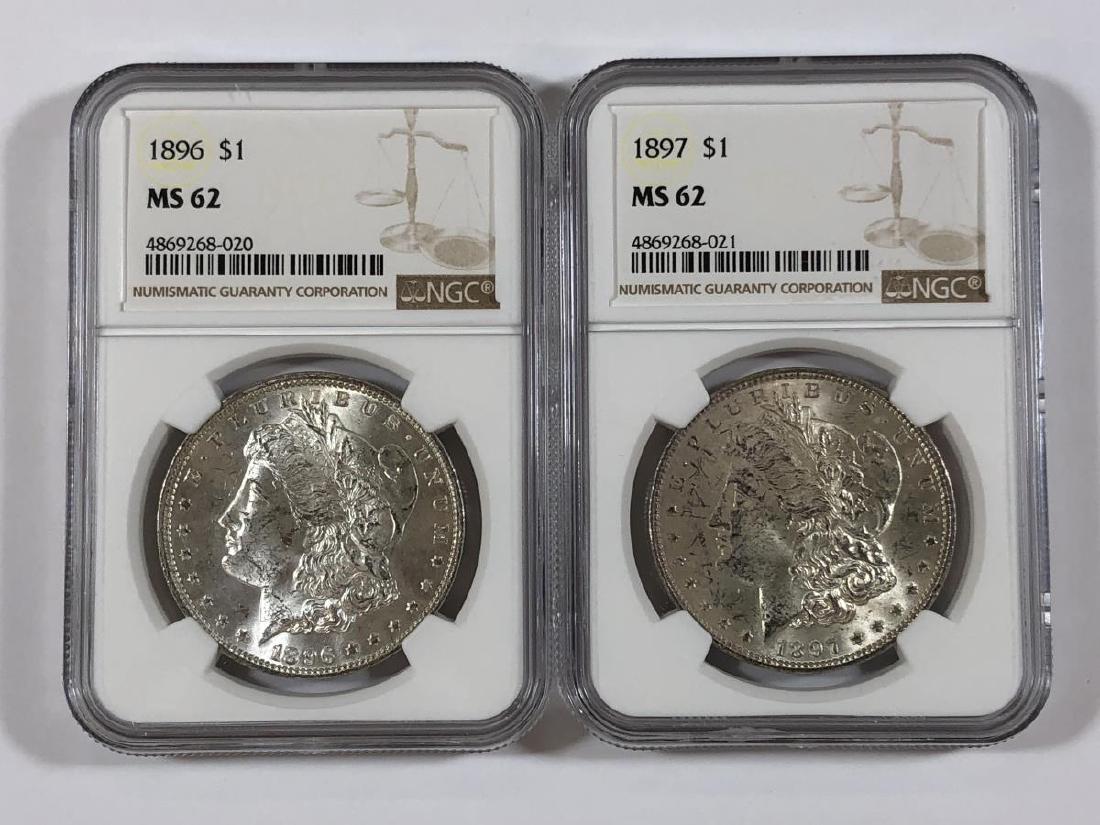 1896 & 1897 Morgan Silver $1 Pair NGC MS62 (1 of 2)
