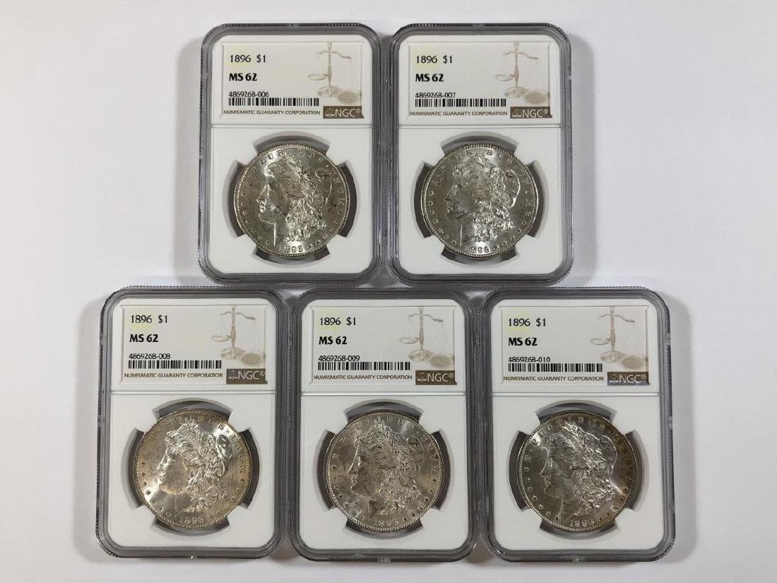 Investor Lot of 5 1896 Morgan Silver $1 NGC MS62 (1 of 2)